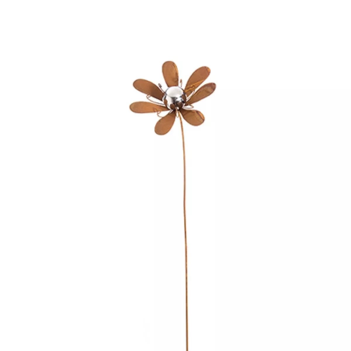 1.05M Patina Metal Daisy Garden Stake with Stainless Steel Ball
