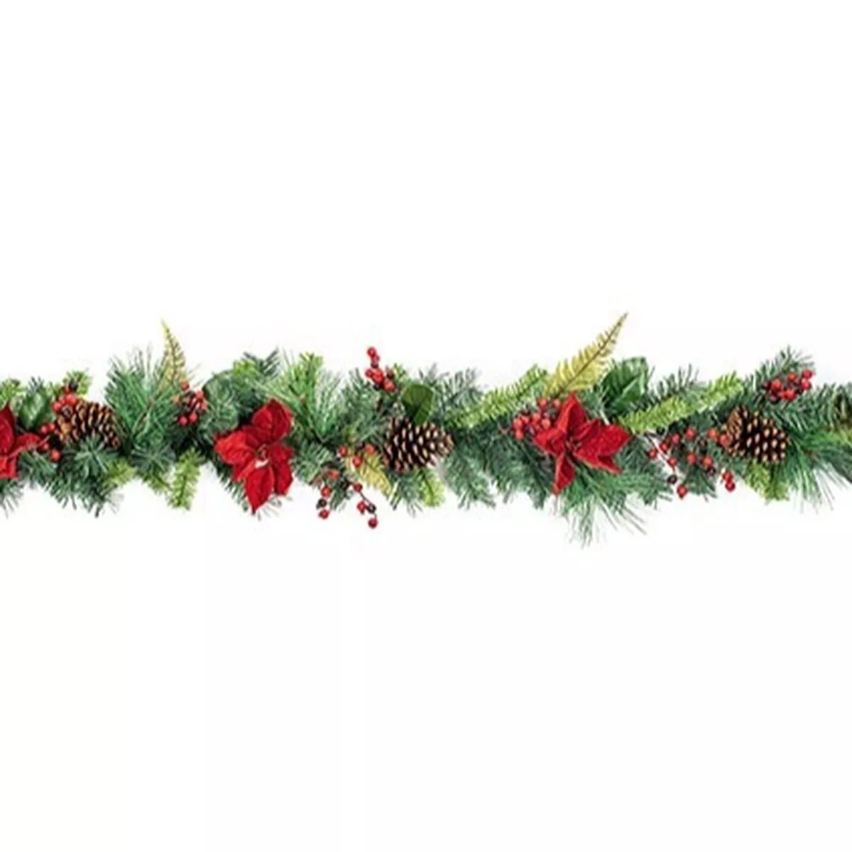 1.8M Poinsettia Garland With Cone and Berries