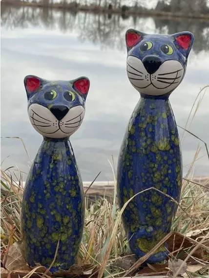 12" Ceramic Cat Sculptures