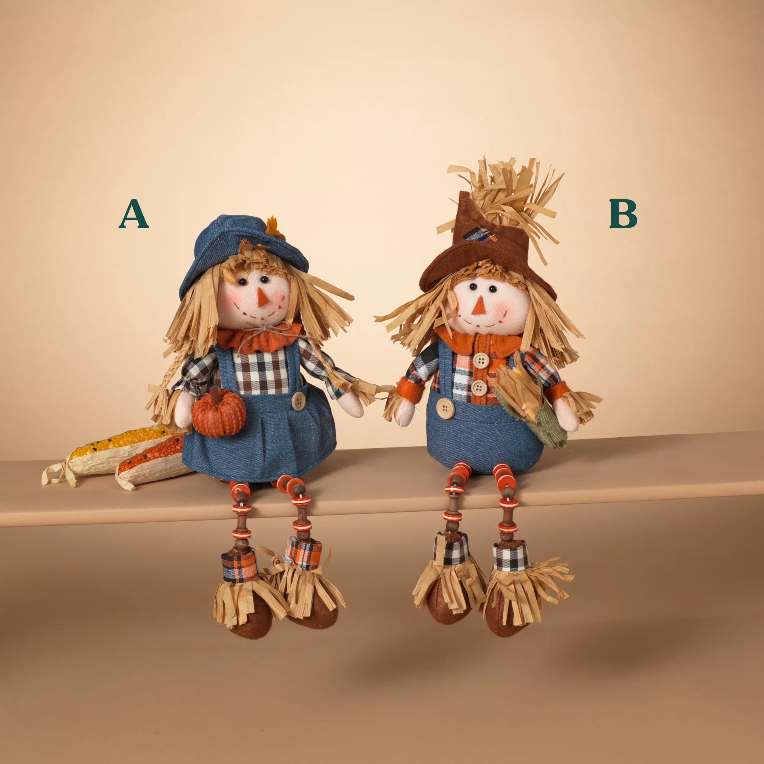 15" Plush Scarecrow Shelf Sitter - Assorted Styles, Sold Separately - Gerson Company