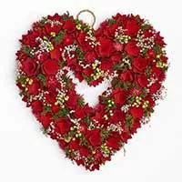 15" VALENTINES WOOD CURL HEART WREATH WITH FLORAL ACCENTS (PC) 3343