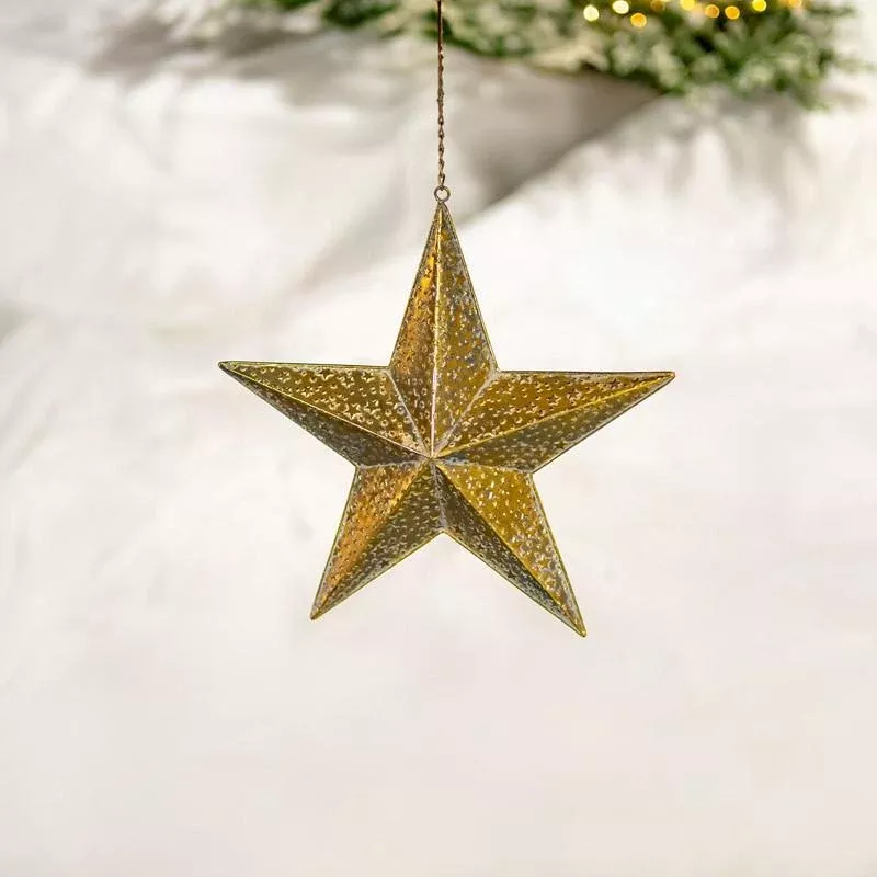 17.72" Long Brushed Gold Hanging Five Point Star Metal Decoration "Christmas Star" - ZR233018-F