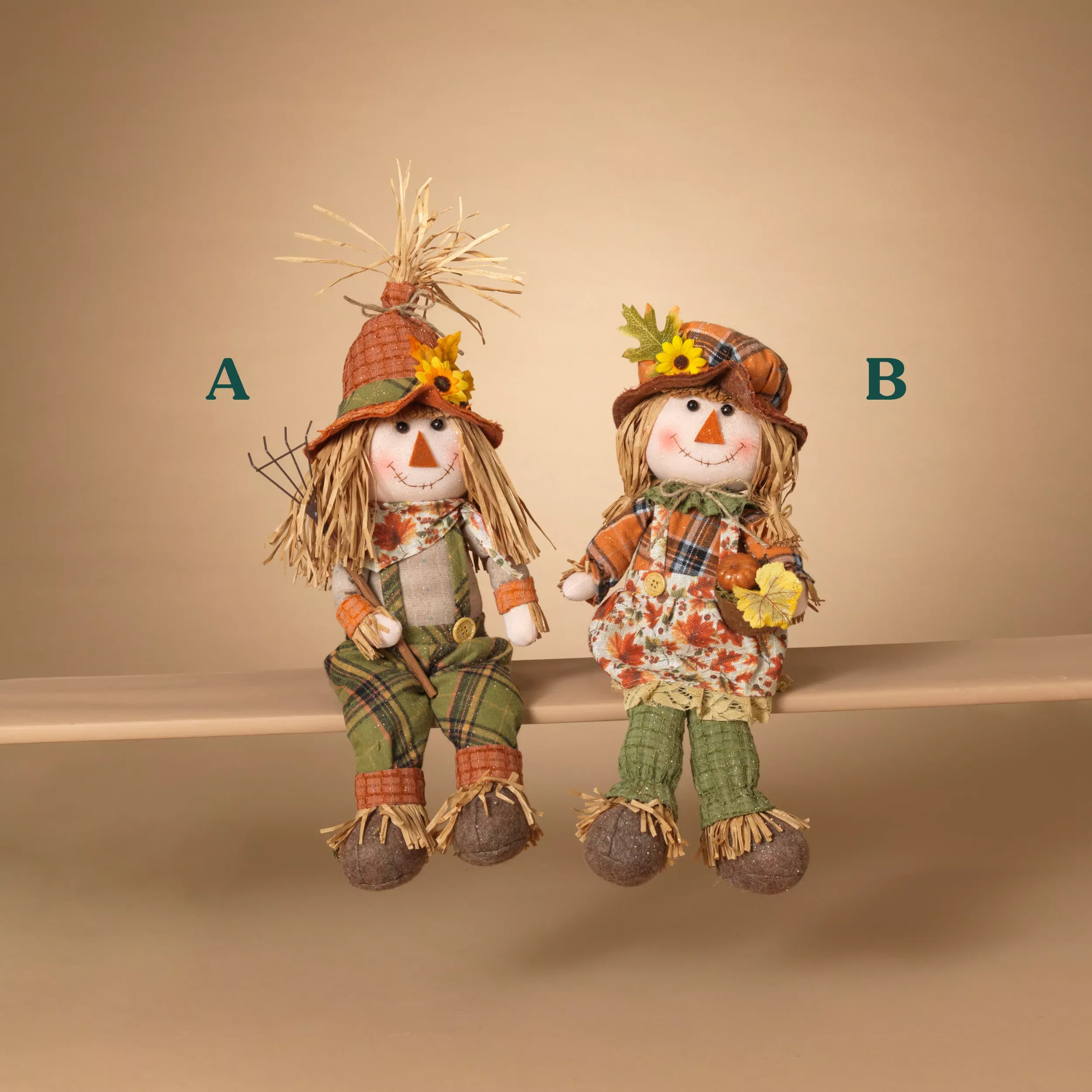 18" Fabric Harvest Scarecrow Shelf Sitter - Assorted Styles, Sold Separately - Gerson Company