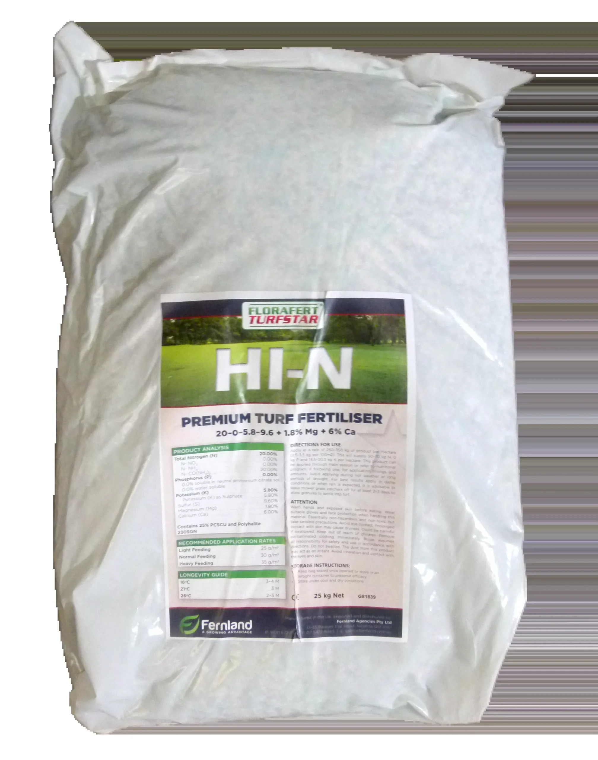 25kg Florafert Turfstar Hi-N - 230SGN 20-0-5.8+6+1.8%Mg (N=25% coated)