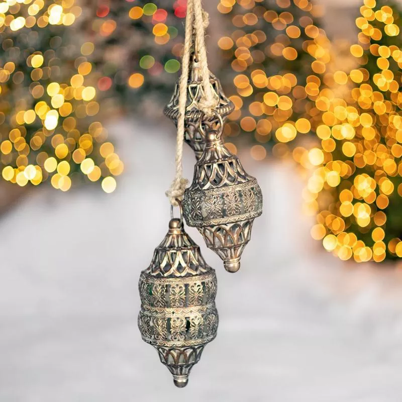 31.5" Hanging 3pc Antique Gold Iron Bell Cluster - Embellished Cage Style - ZR233001-GD1