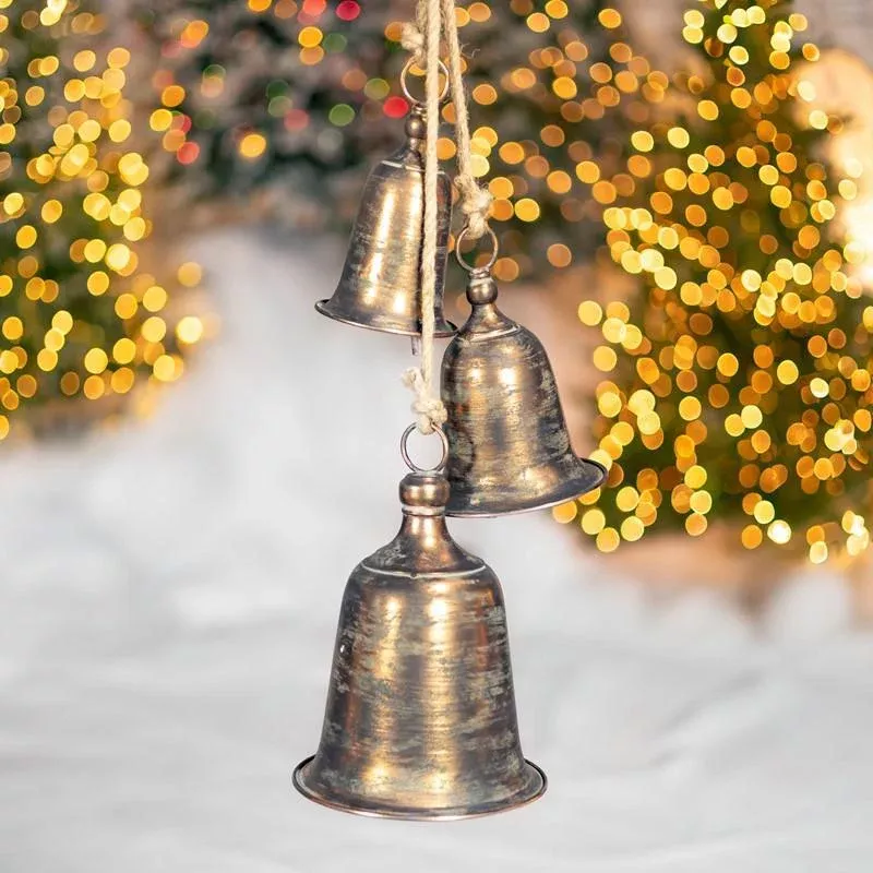 31.5" Hanging 3pc Antique Gold Iron Bell Cluster - Simple Style - ZR233001-GD6