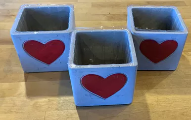 4.5" Cement Cube Planter with Red Heart