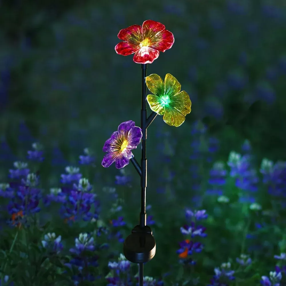 Alpine, Exotic 3 Flower Garden Stake w/LED