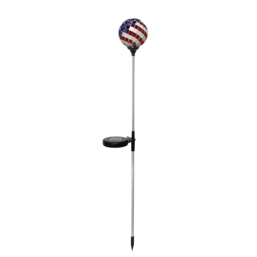 Alpine Solar Americana Mosaic Glass Globe Stake, 33"
