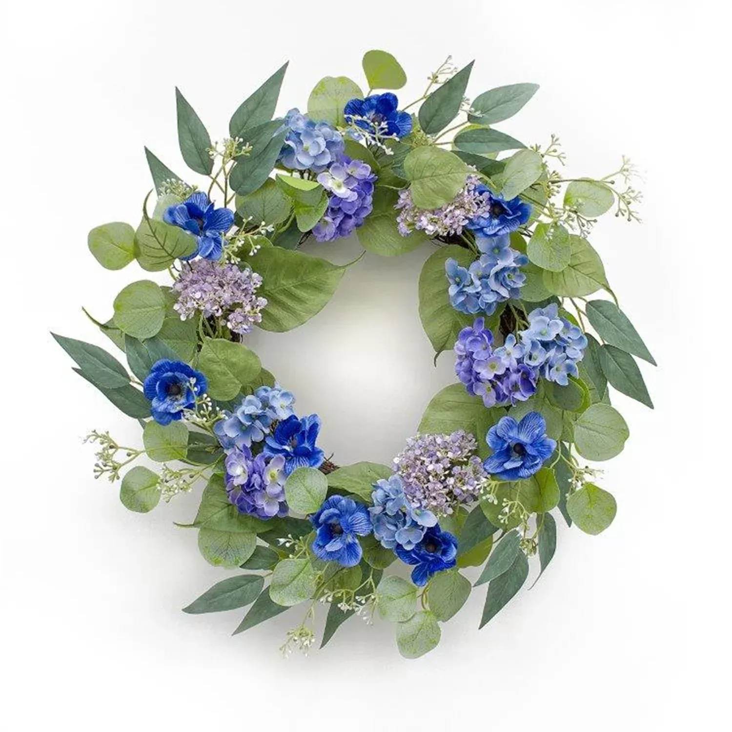 Anemone/Hydrangea Silk Floral Wreath, 20.5"