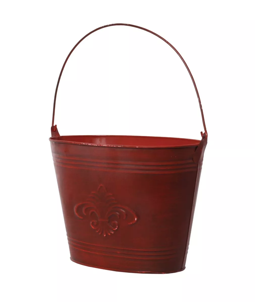 Antique Red Oval Pail Planters - Set of 3