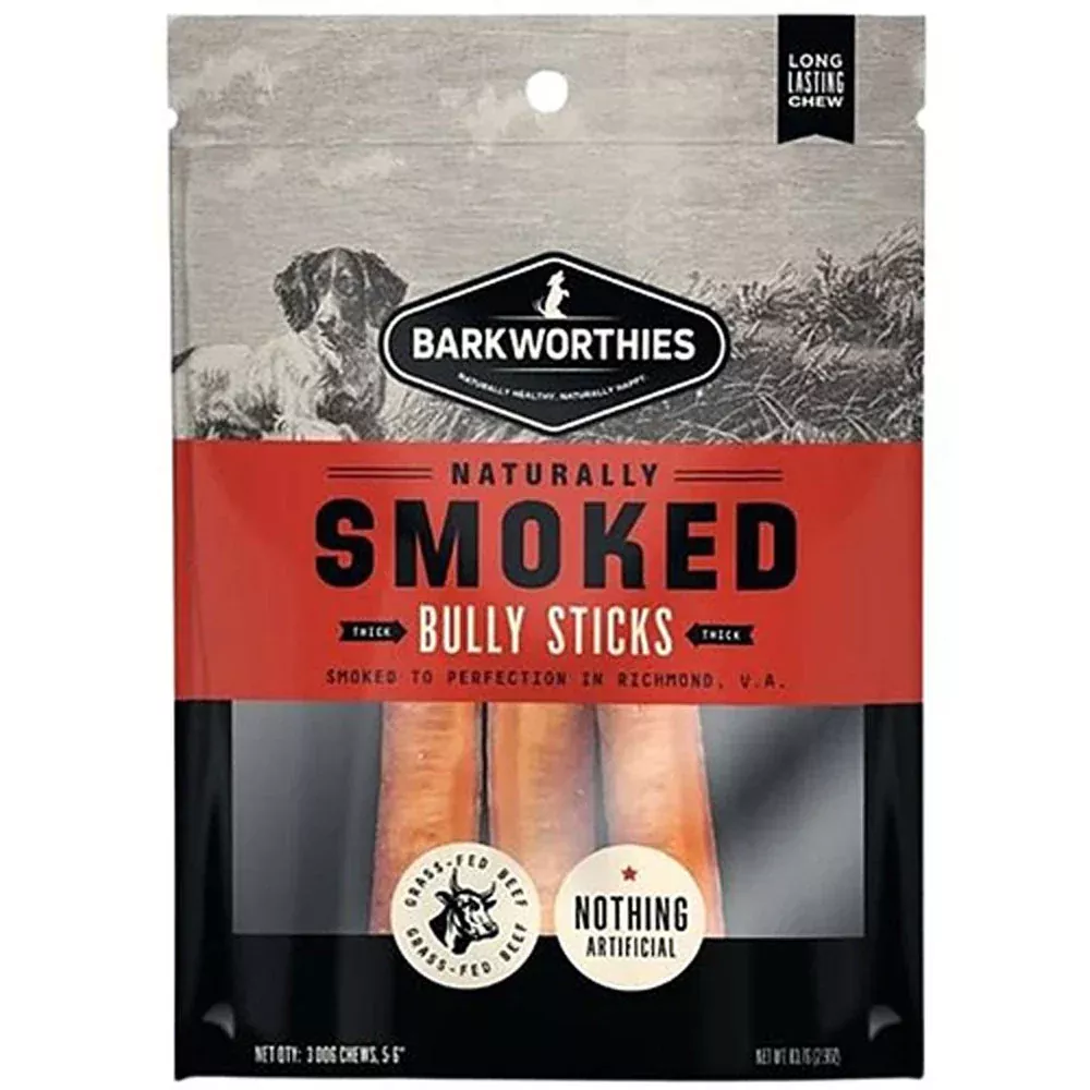 Barkworthies, Thick Smoked Bully Stick, 6", 3 Pack