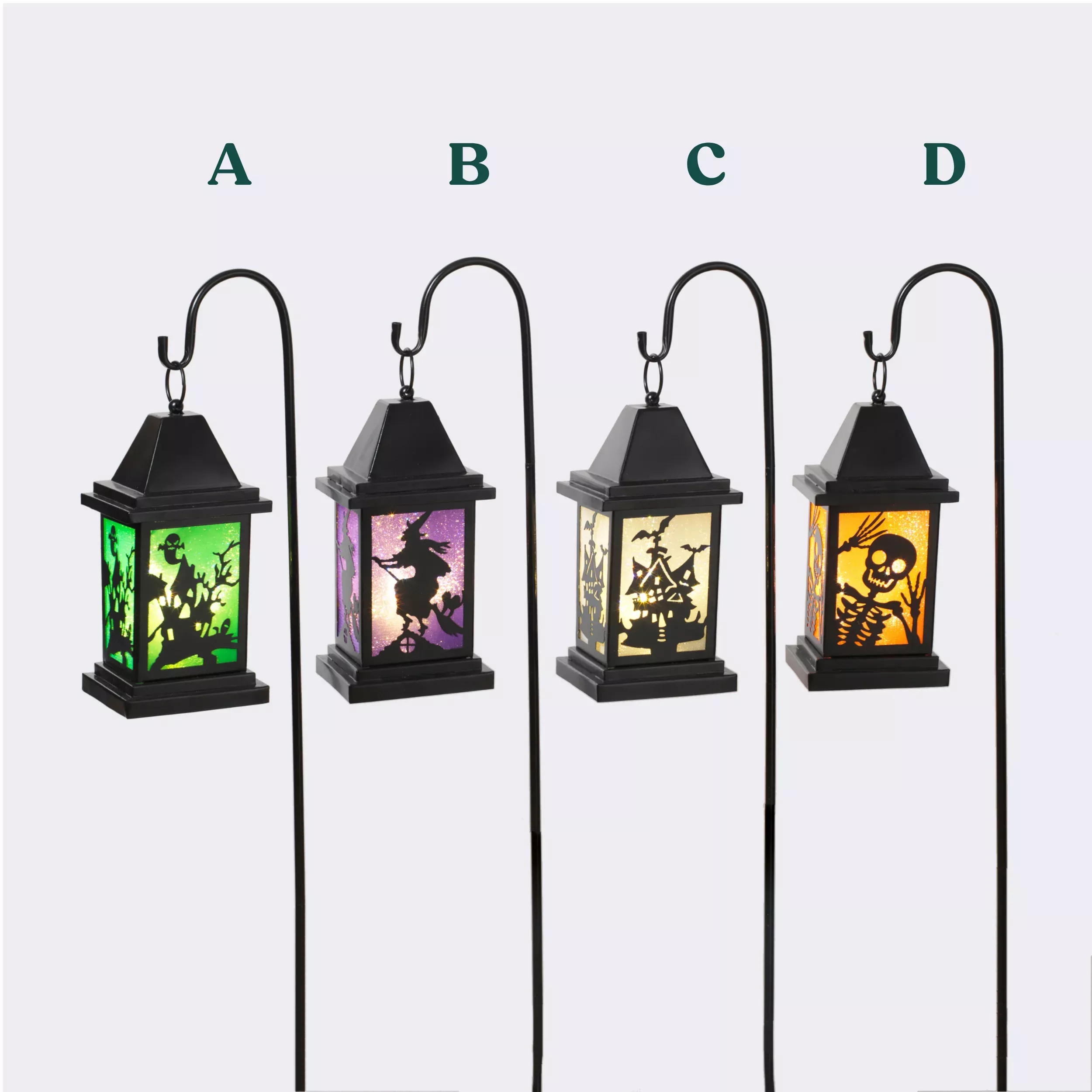Battery Operated Lighted Metal Halloween Lantern with Shepherd Hook - Assorted Styles, Sold Separately - Gerson