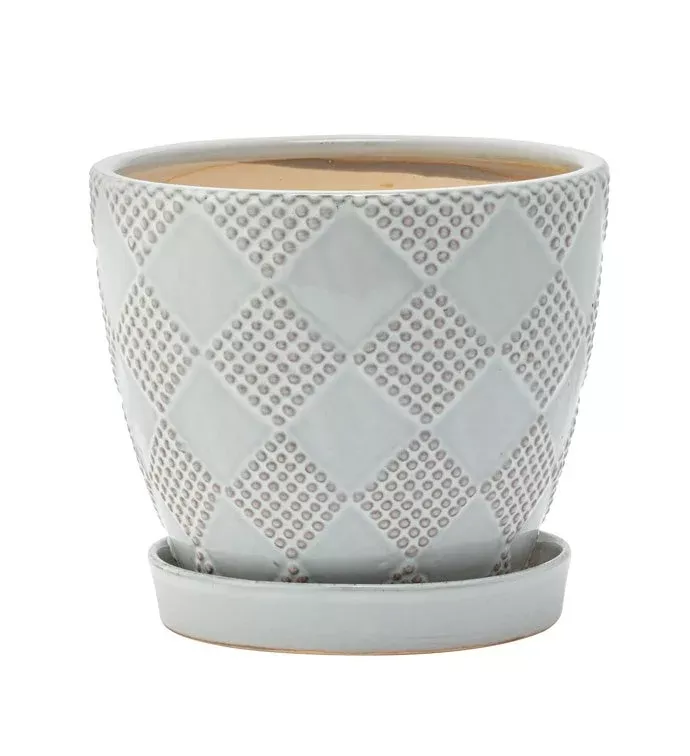 Beige Checkered Planter | Large | Napco