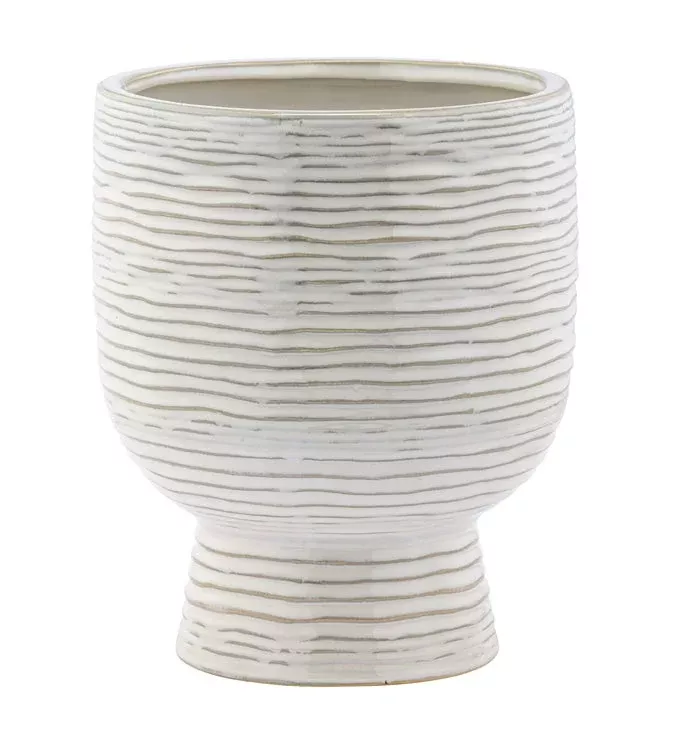 Beige Ribbed Pedestal Planter | Large | Napco