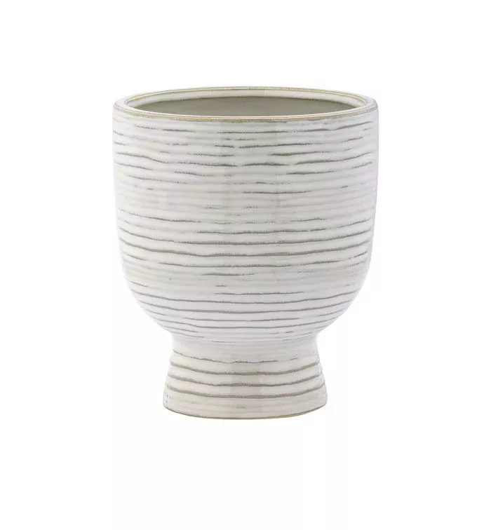 Beige Ribbed Pedestal Planter | Small | Napco