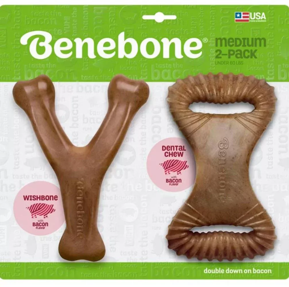Benebone, Dental Chew & Wishbone, Bacon, Medium, 2 Pack