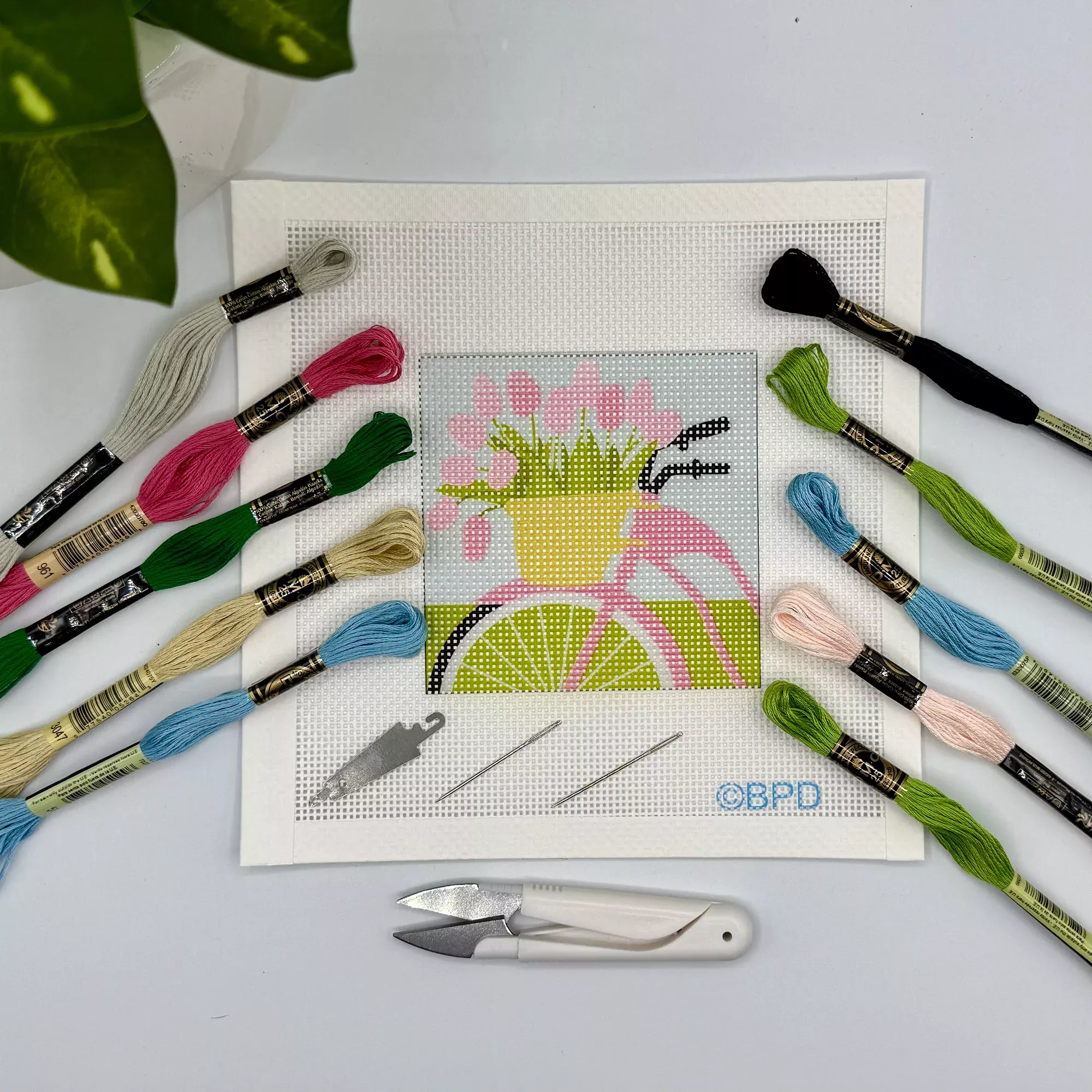 Bicycle with Pink Flowers Needlepoint Kit