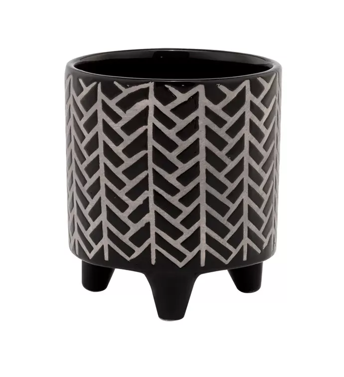 Black Chevron Cache Pot | 4.5" | Napco