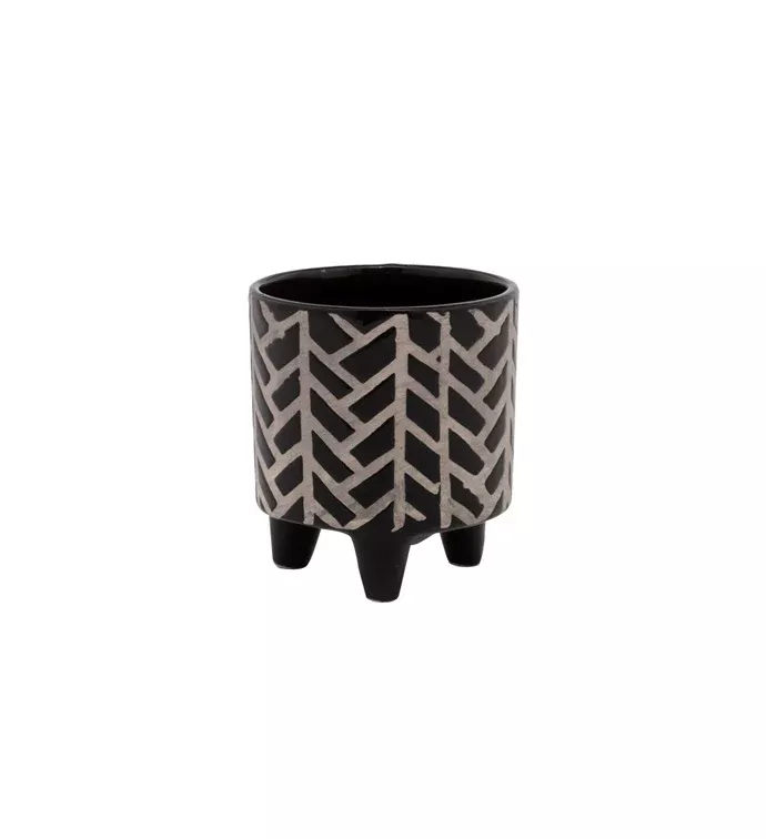 Black Chevron Cache Pot | Mini | Napco