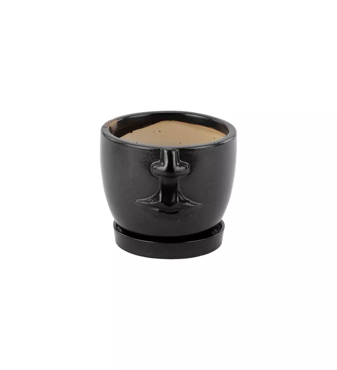Black Face Planter With Saucer | Small | Napco