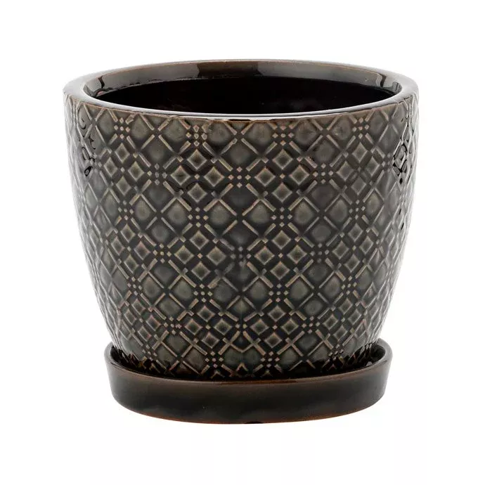 Black Laser Pot with Saucer, 4.25" | Napco