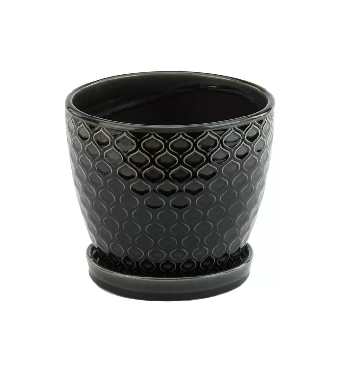 Black Laser Pot With Saucer | 6" | Napco