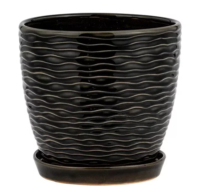 Black Wave Pot With Saucer | Napco