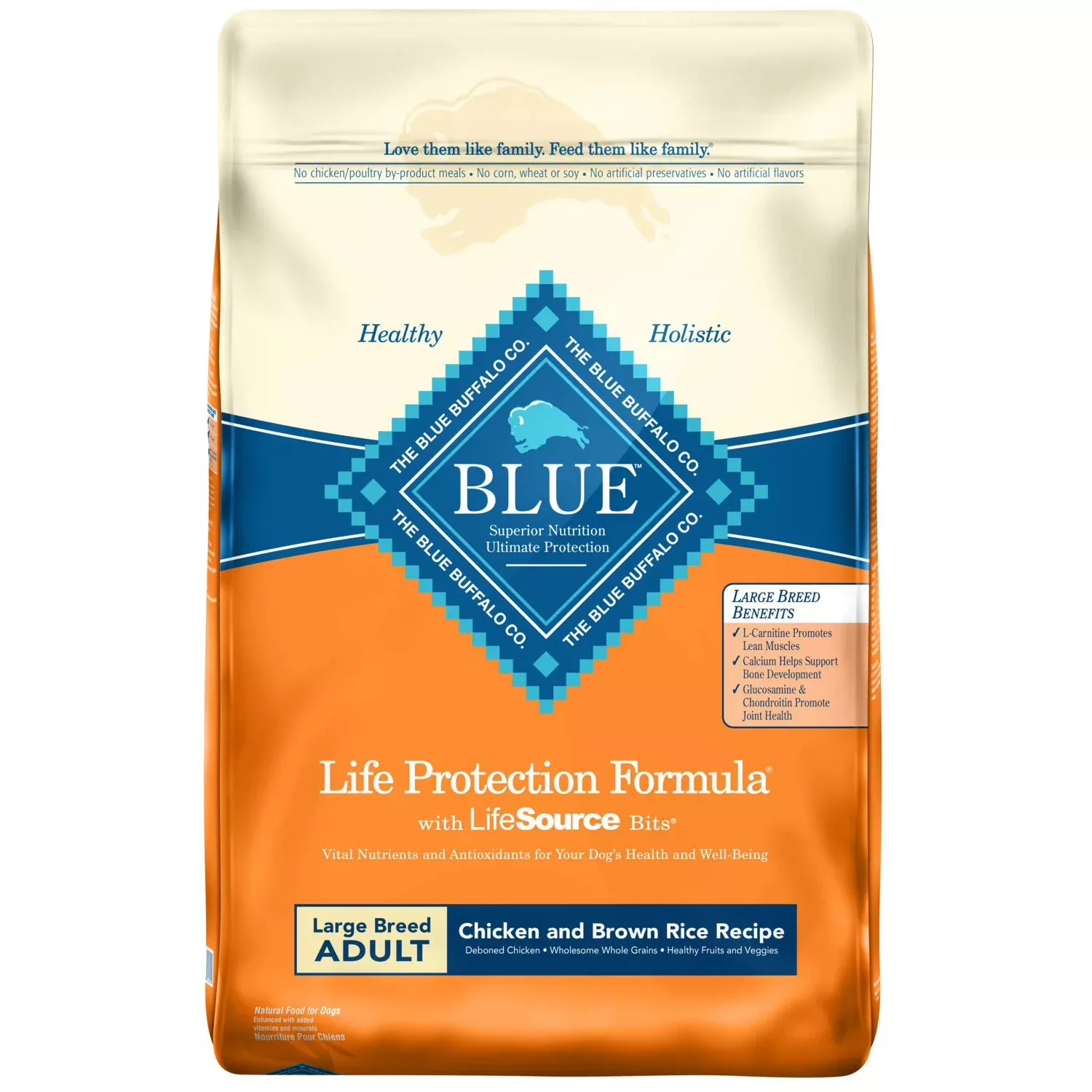 Blue Buffalo Large Breed Adult Chicken & Rice Recipe Dog Food, 30 LB