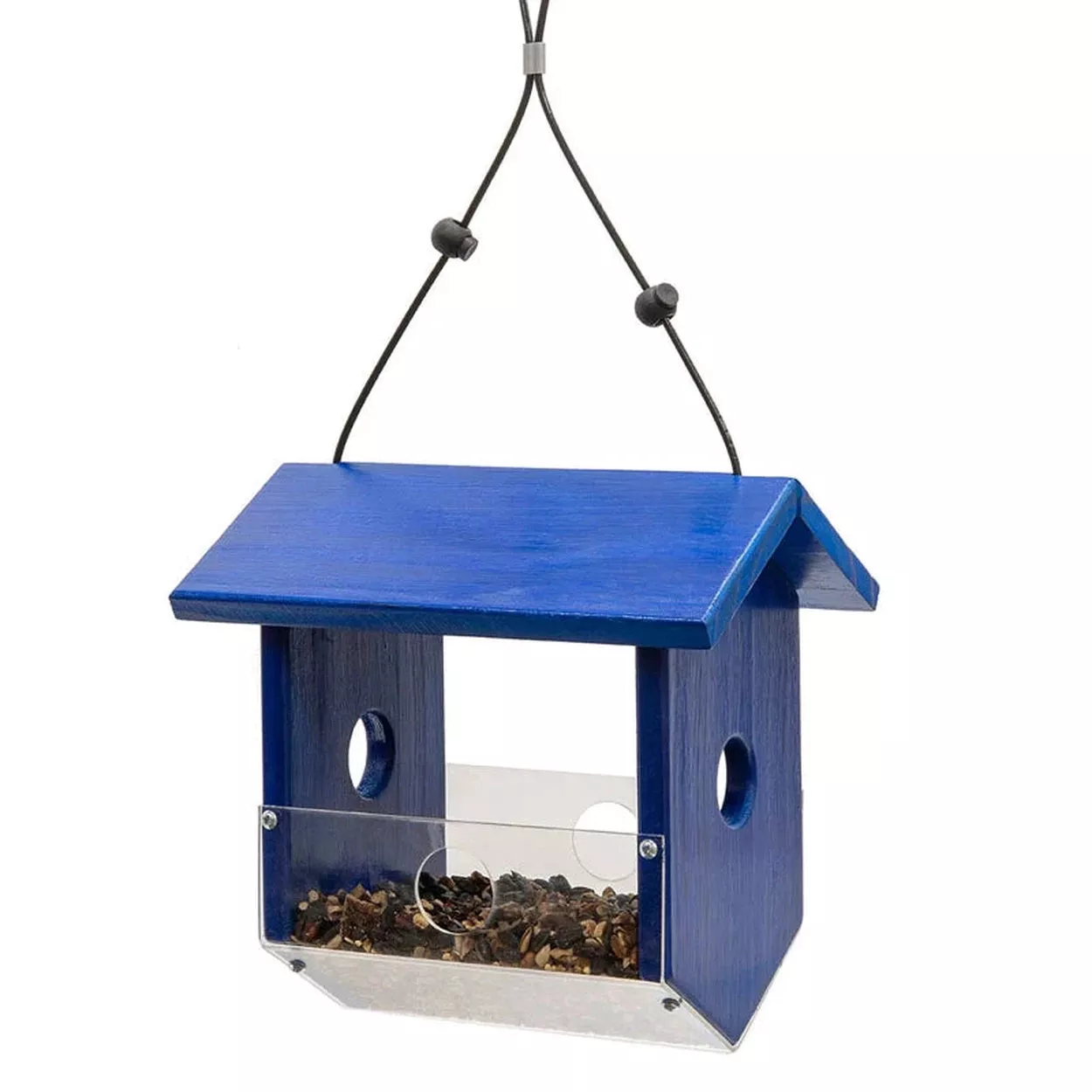 Blue Fly-Thru Bird Feeder