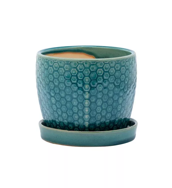 Blue Sea Prism Planter With Saucer | 4.5" | Napco