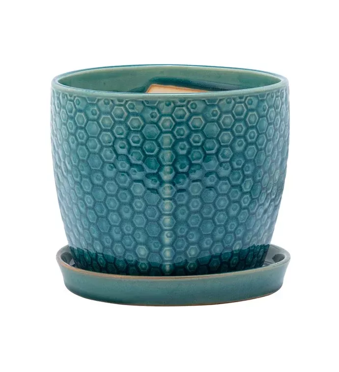 Blue Sea Prism Planter With Saucer | 6" | Napco