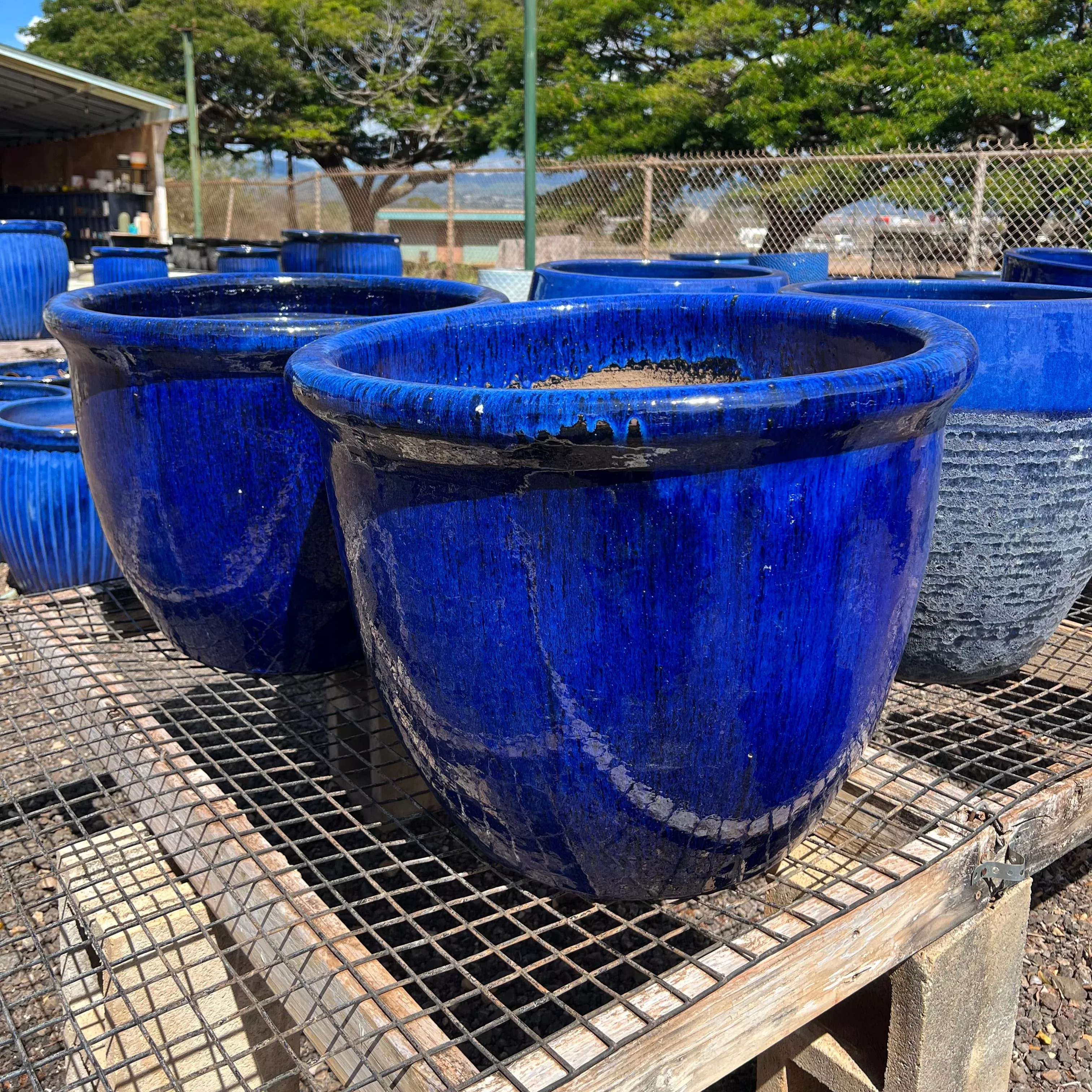 Blue Tapered Ceramic Planter
