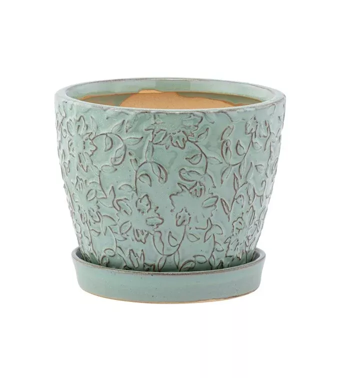 Blue Vine Pot With Saucer | 4.5" | Napco