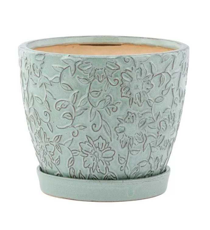 Blue Vine Pot With Saucer | 6" | Napco