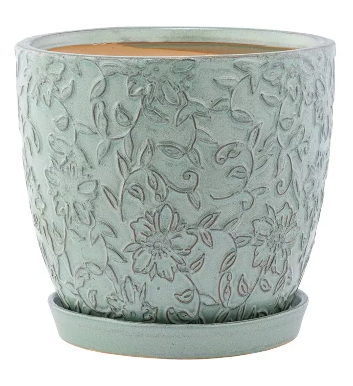 Blue Vine Pot With Saucer | Large | Napco