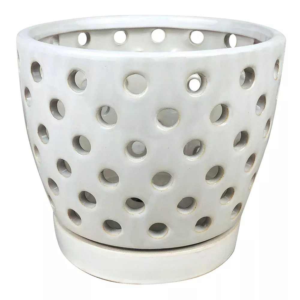 Border Concepts, 5.5" Pierced Orchid Pot, White