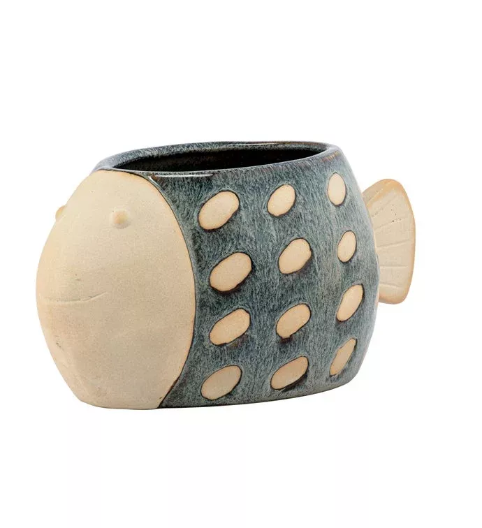 Brown & Cream Fish Planter | Napco