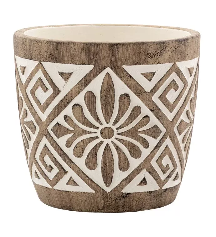 Brown & White Tapestry Planter | Large | Napco