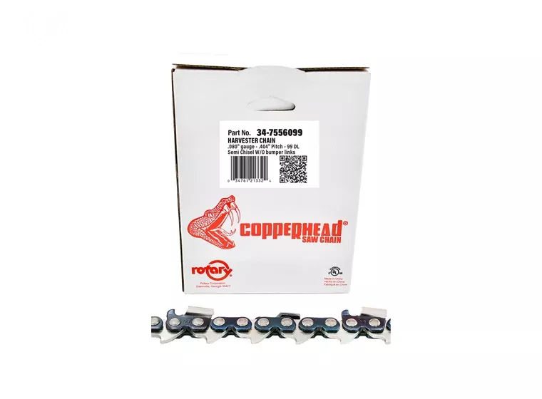 Copperhead 7556099 Harvester Saw Chain .404 inch pitch, .080 inch gauge, semi chisel without bumper link, 99 drive links
