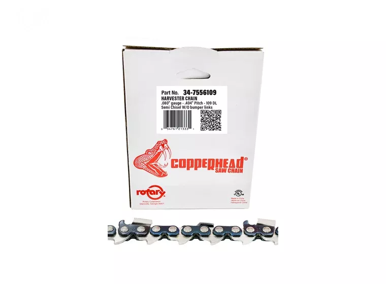 Copperhead 7556109 Harvester Saw Chain .404 inch pitch, .080 inch gauge, semi chisel without bumper link, 109 drive links
