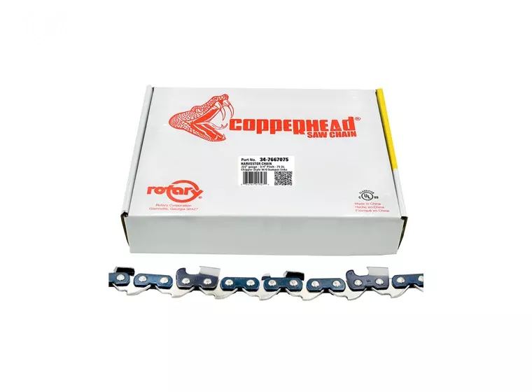 Copperhead 7667075 Harvester Saw Chain 3/4 inch pitch, .122 inch gauge, Chipper style without bumper link, 75 drive links