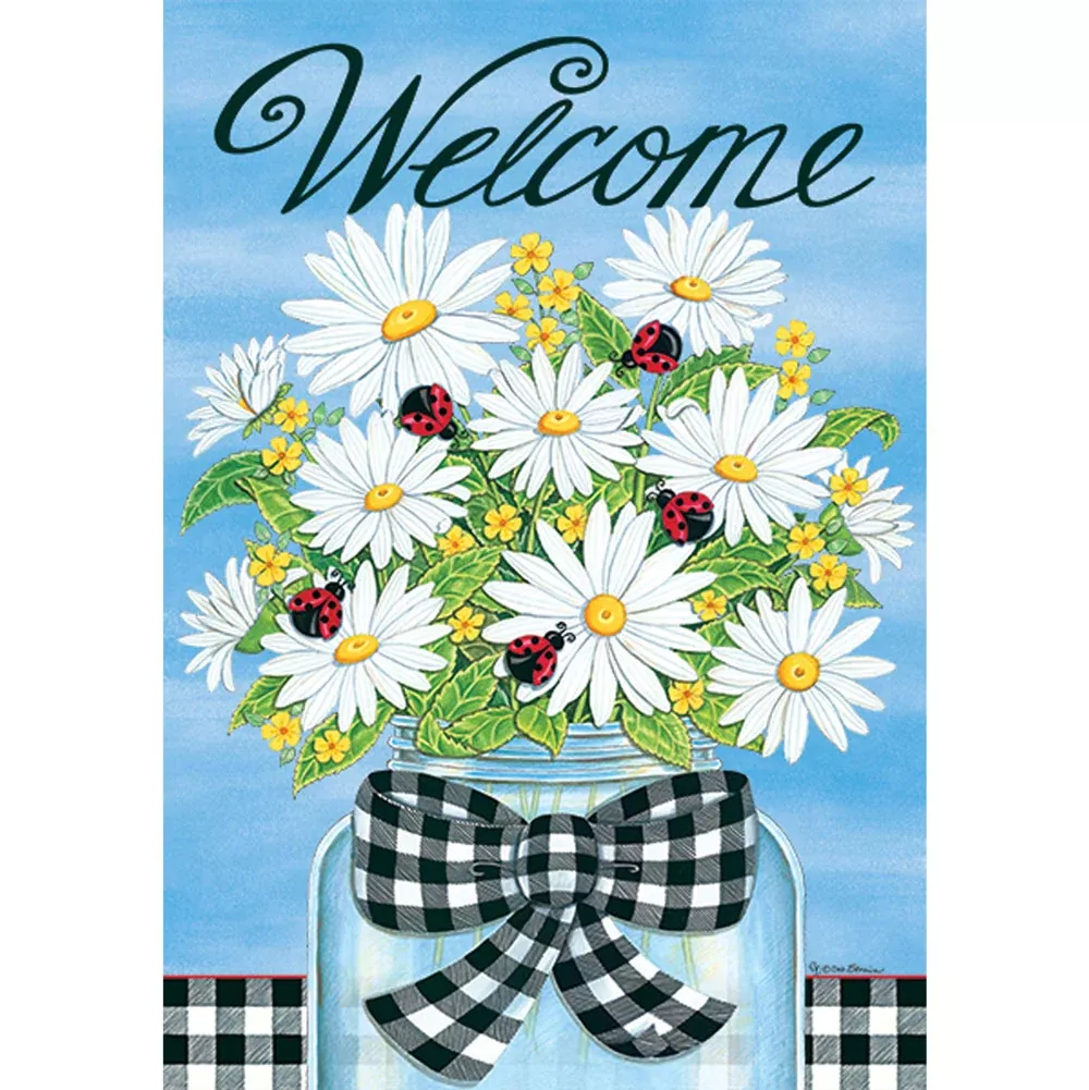 Custom Decor, Daisies & Ladybugs Flag