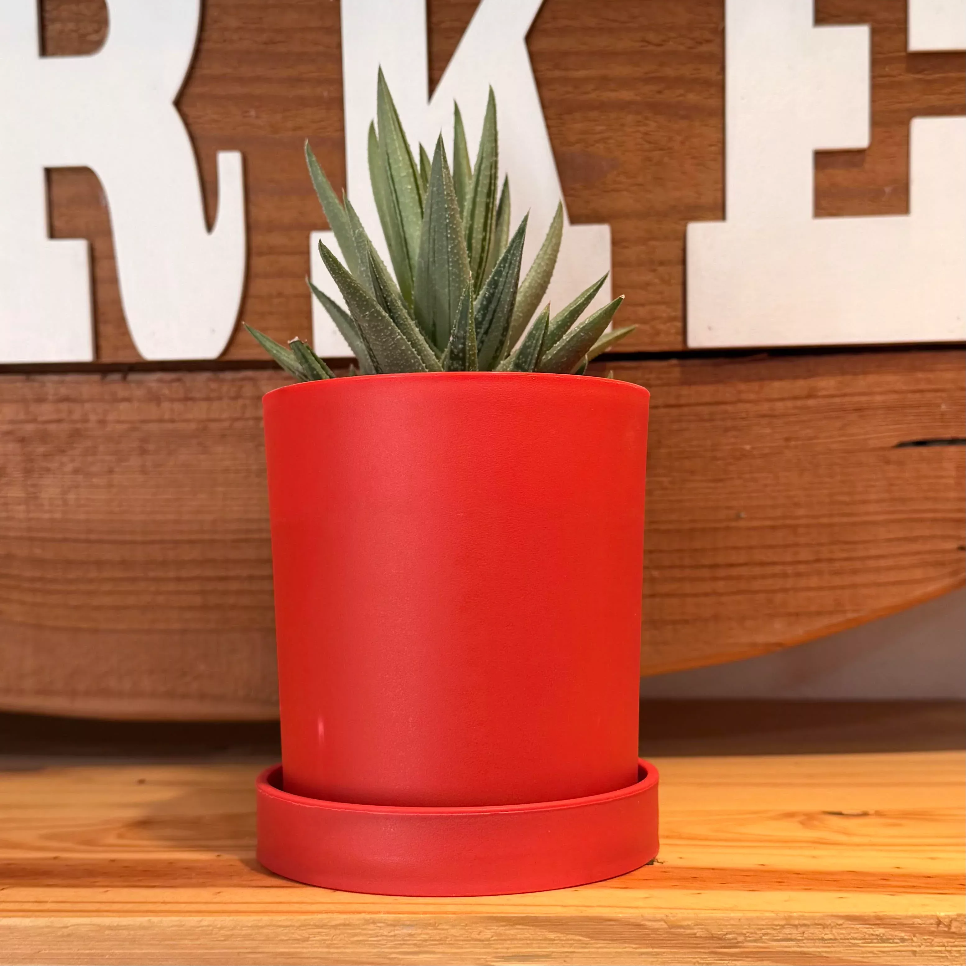 Cylindrical Plastic Pot with Tray