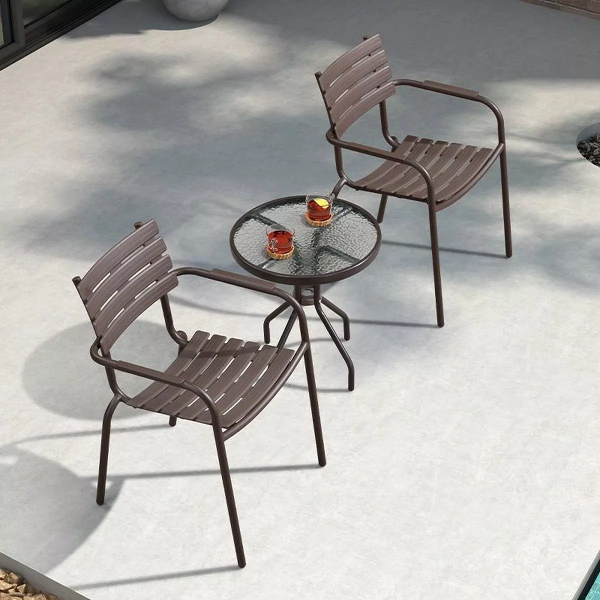 Desk-Chair Combination – 2chairs 1 glass round coffee table D50cm