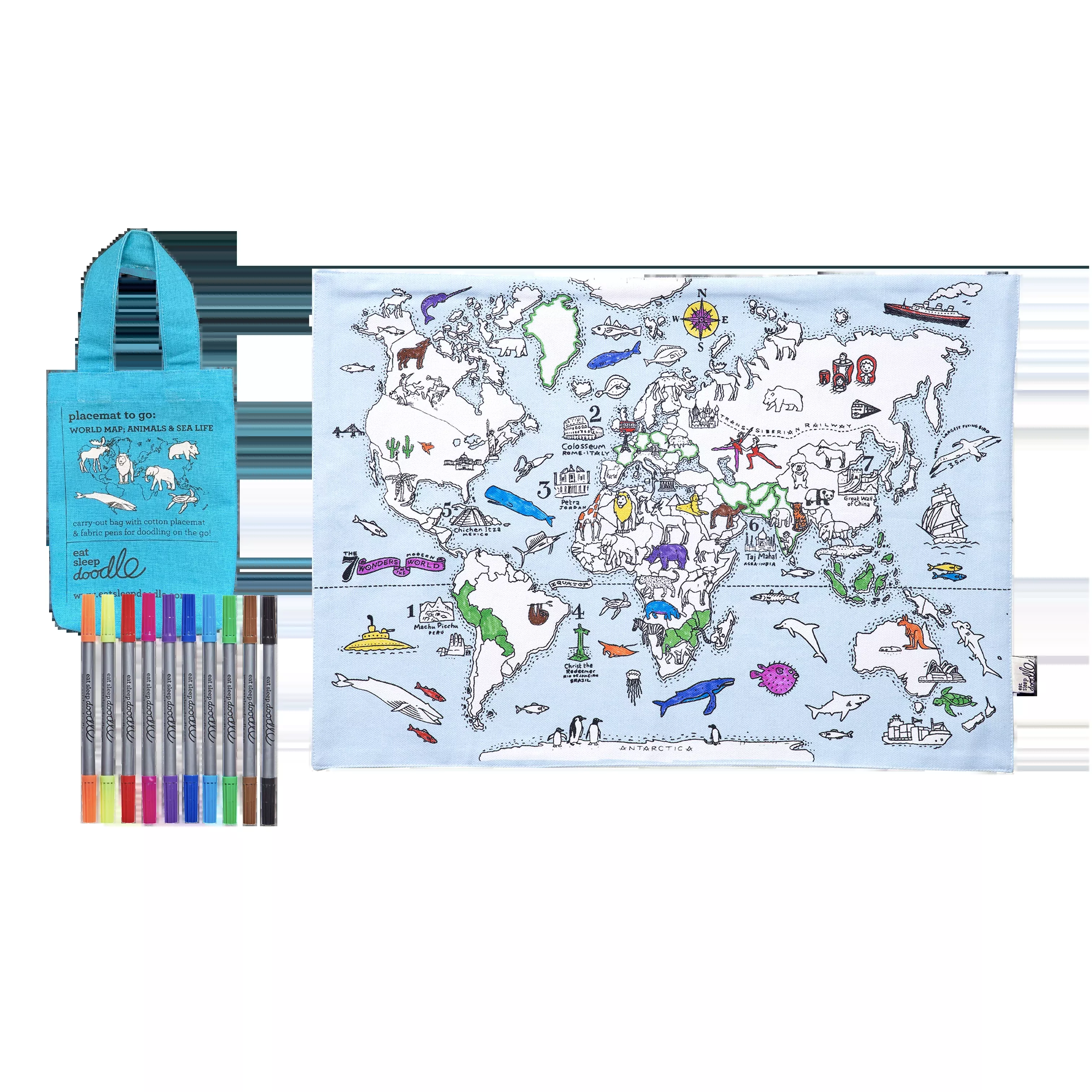 DIY Craft Kit - Coloring Mat - World Map Placemat to Go