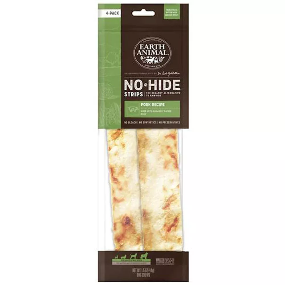 Earth Animal, No Hide Strips, Pork 4 Pack