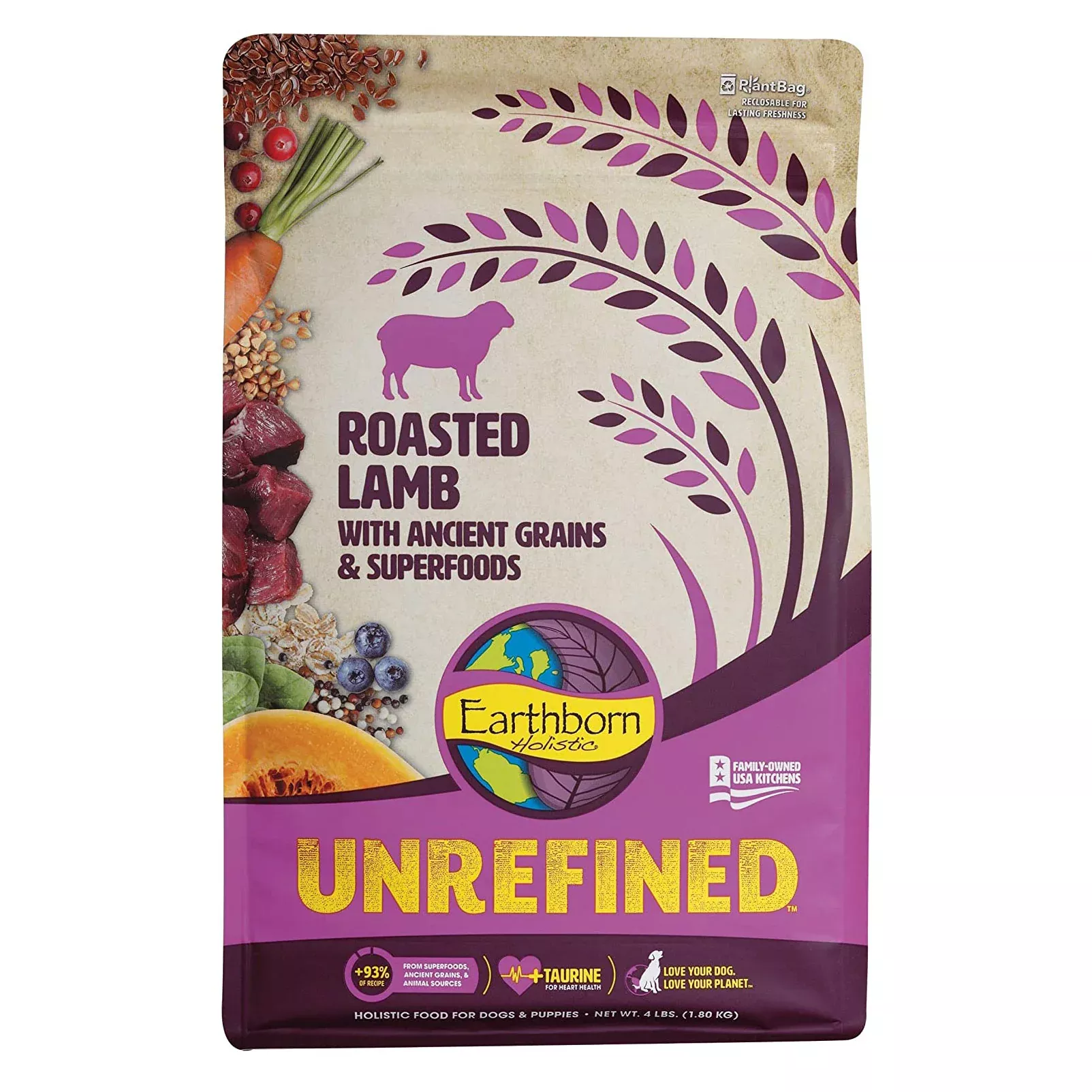 Earthborn Holistic Unrefined Roasted Lamb w/Ancient Grains & Superfoods, 4 LB