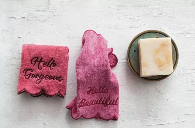 Embroidered Saying Cotton Terry Washcloths