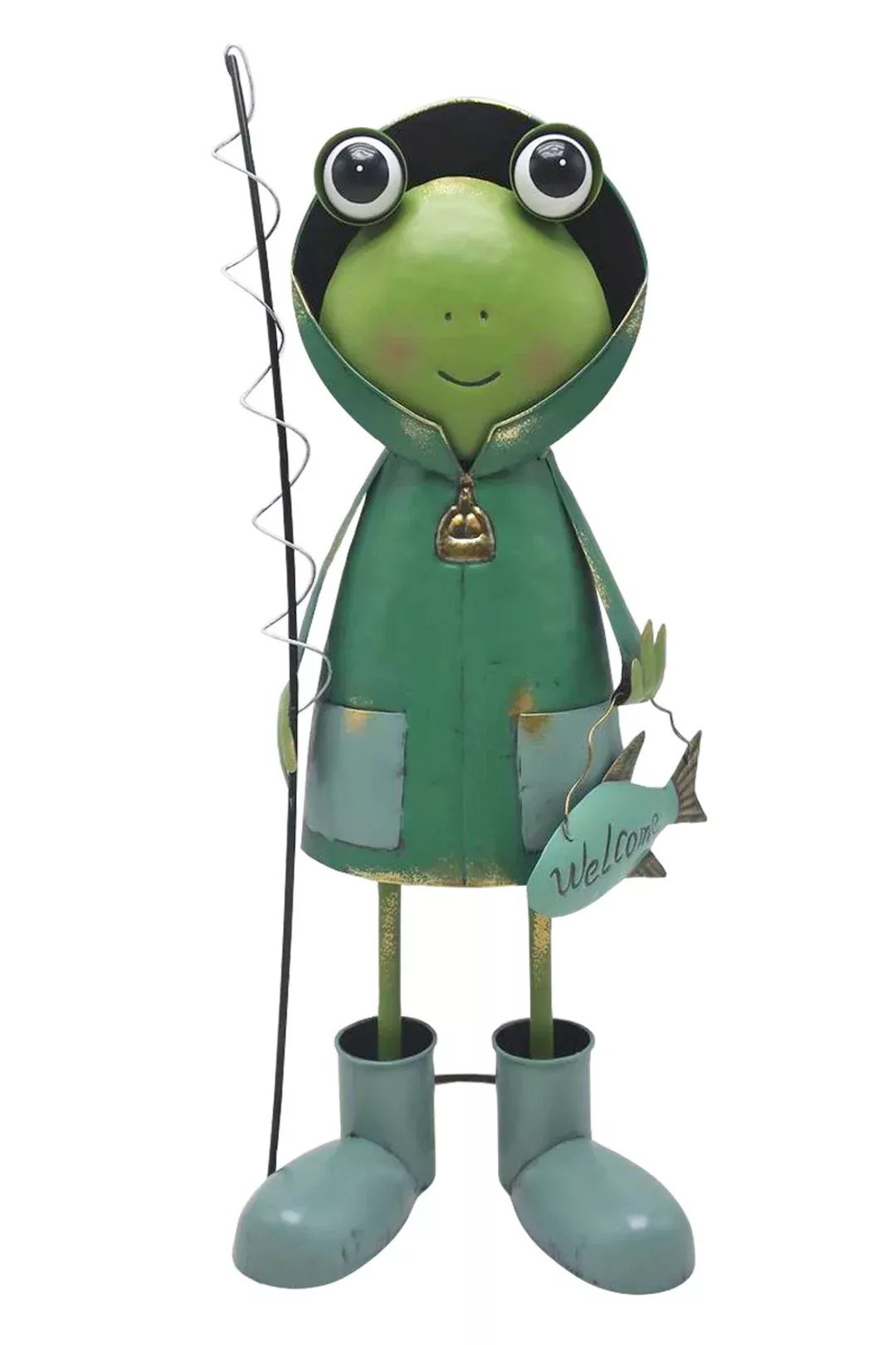 Enameled-Metal Fishing Frog Statue